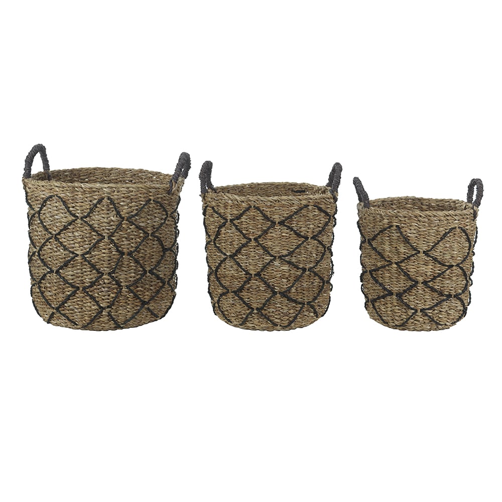 KIT CESTOS FIBRA NATURAL C/3 (NATURAL PRETO) 35cm 35d