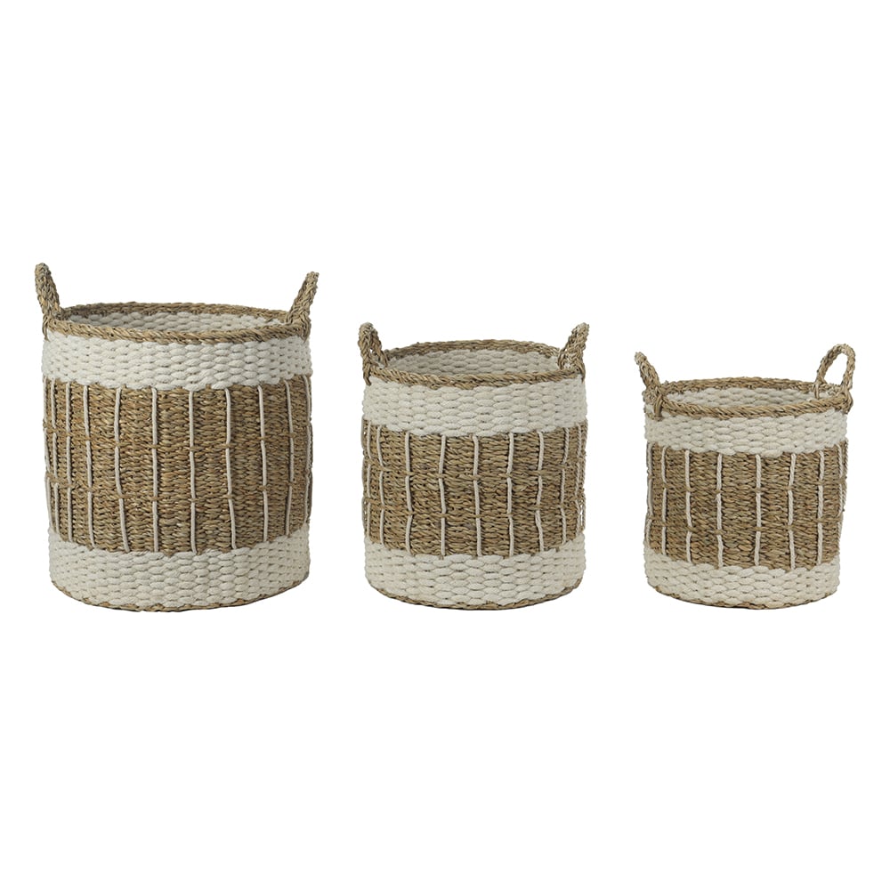 KIT CESTOS FIBRA NATURAL E ALGODAO C/3 (NATURAL OFF WHITE) 35cm 35d
