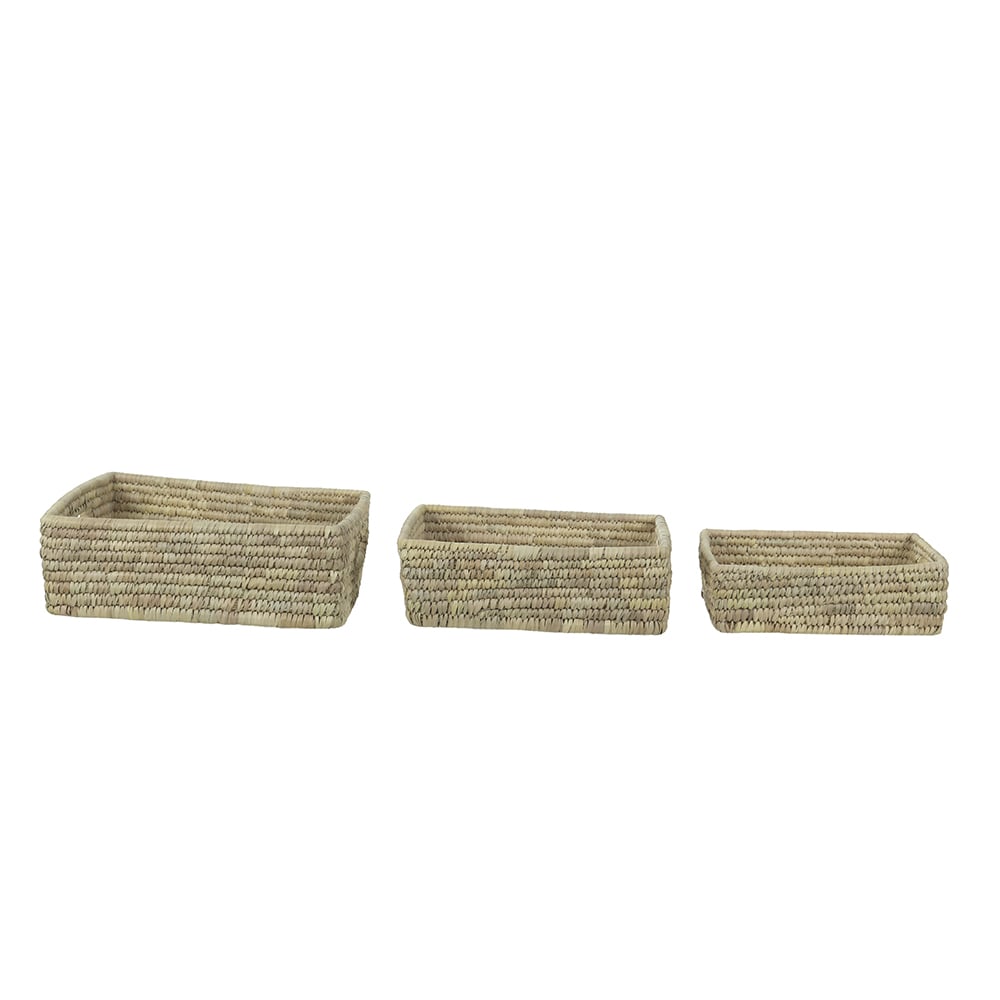 KIT CESTOS FIBRA QUADRADOS NATURAL C/3 (NATURAL) 34X26X12cm