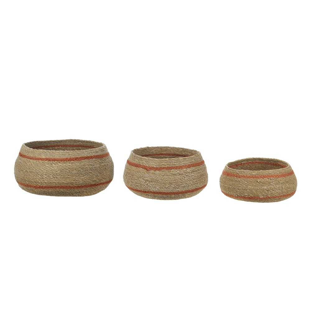 KIT CESTOS FIBRA LISTRA NATURAL C/3 (NATURAL MARROM) 26X32X18cm