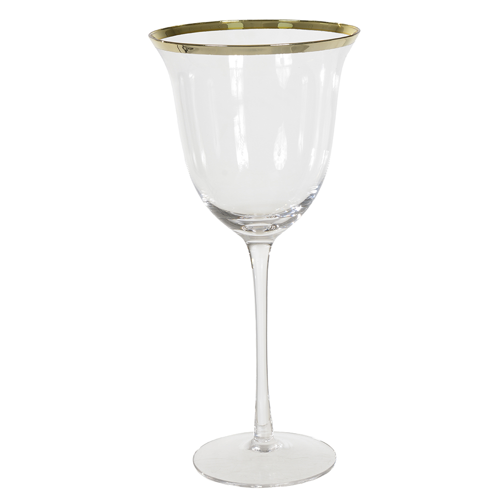 CJ TACA VINHO TINTO 440ml 24,2X11cm C/2 PECAS OASIS (TRANSPARENTE BD.DOURADA)