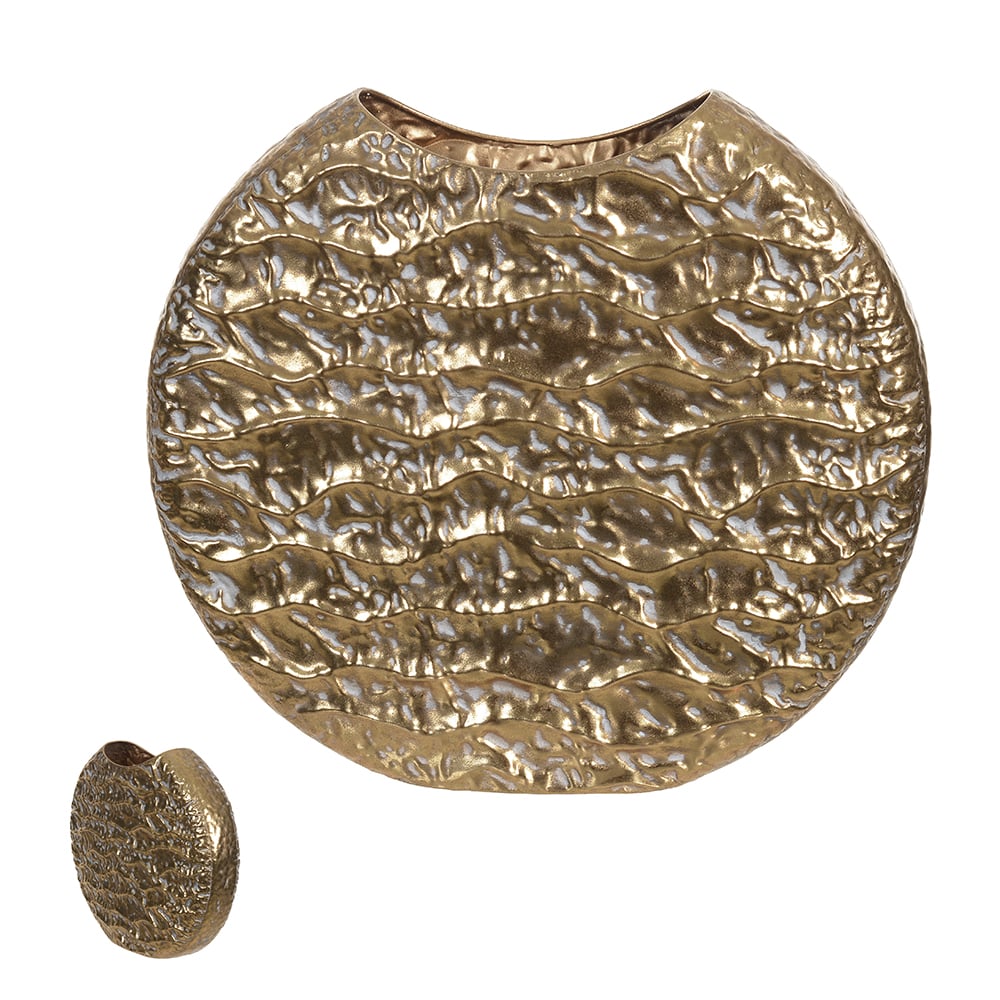 VASO DECORATIVO METAL COM TEXTURA (DOURADO) 33X36X12,5cm