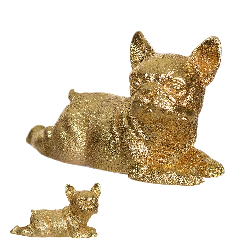 ESCULTURA DECORATIVA POLIRESINA CACHORRO DEITADO (DOURADO) 5X8,8X3,8cm