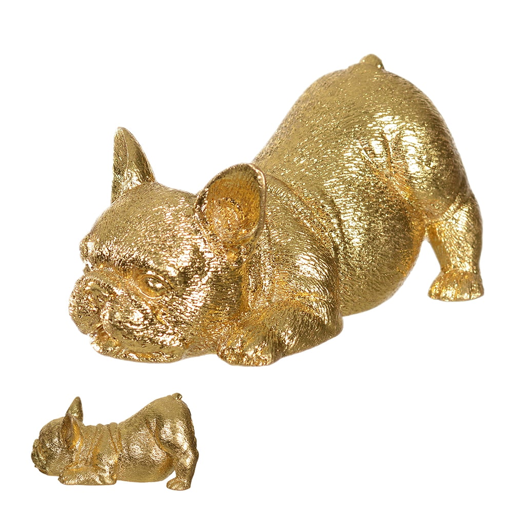 ESCULTURA DECORATIVA POLIRESINA CACHORRO DEITADO (DOURADO) 4X8X4,2cm