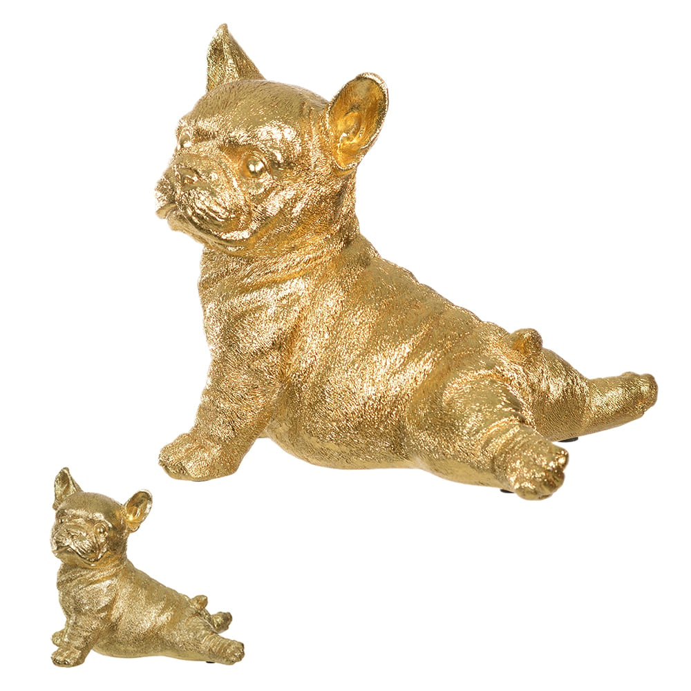 ESCULTURA DECORATIVA POLIRESINA CACHORRO DEITADO (DOURADO) 18,3X19X15,5cm