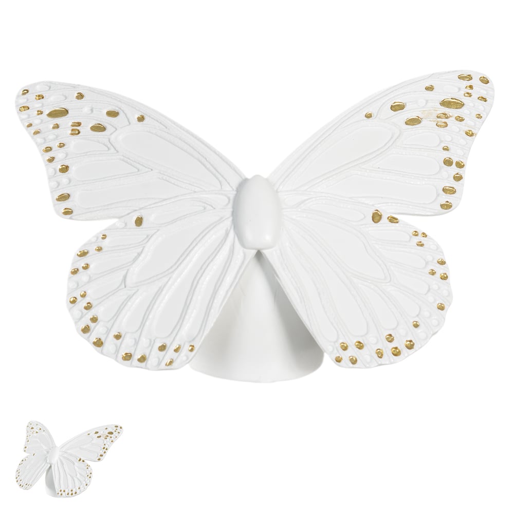 ESCULTURA DECORATIVA POLIRESINA BORBOLETA (BRANCO DOURADO) 10,5X18,8X8,3cm