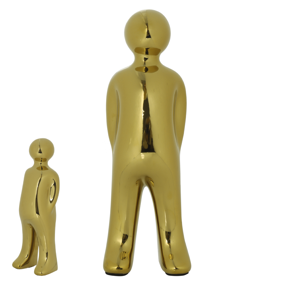 ESCULTURA DECORATIVA CERAMICA BONECO (DOURADO) 26,5X8,5X7cm