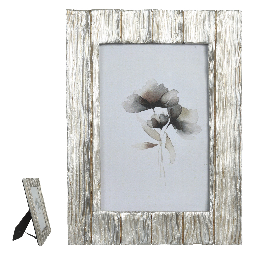 PORTA RETRATO POLIRESINA FTO 10X15CM WOOD (PRATA) 20X14,8X1,4cm