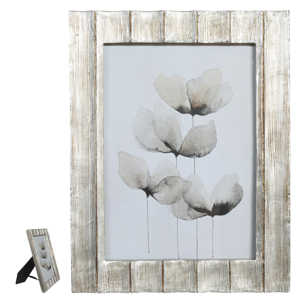 PORTA RETRATO POLIRESINA FTO 13X18CM WOOD (PRATA) 21,5X16,8X1,5cm