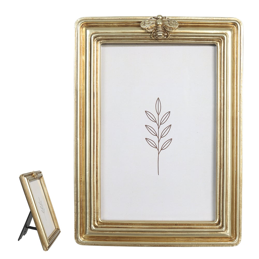 PORTA RETRATO POLIRESINA FTO 10X15CM BEE (DOURADO) 18,5X13,5X1,7cm