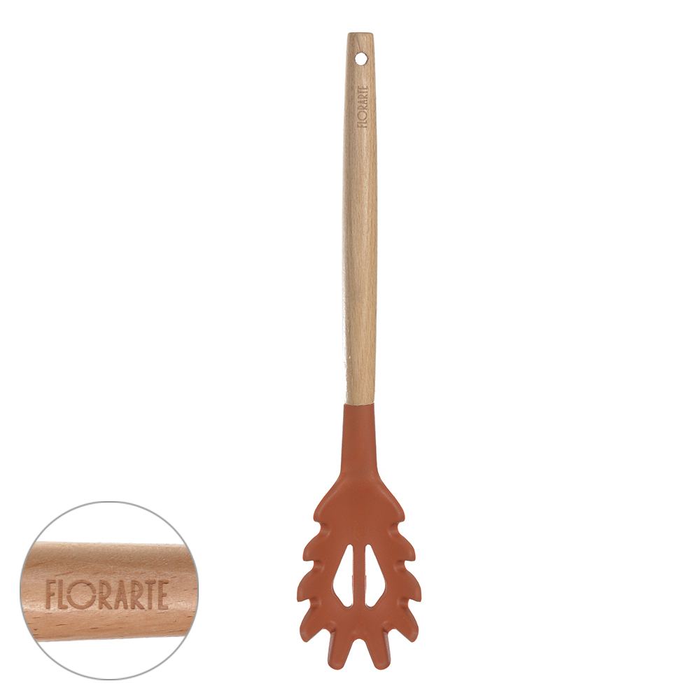 COLHER ESPAGUETE SILICONE 31cm C/CABO MADEIRA OASIS (TERRACOTA)