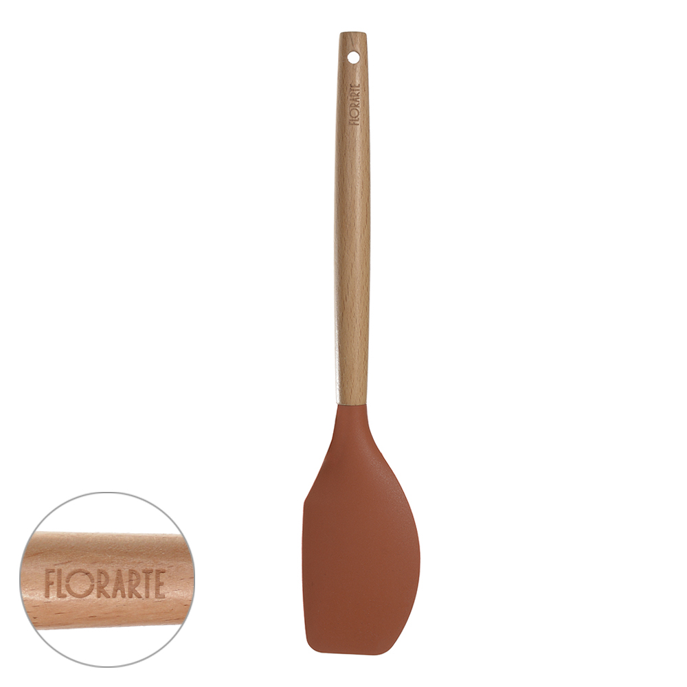 ESPATULA RASPADORA SILICONE 31,4cm C/CABO MADEIRA OASIS (TERRACOTA)