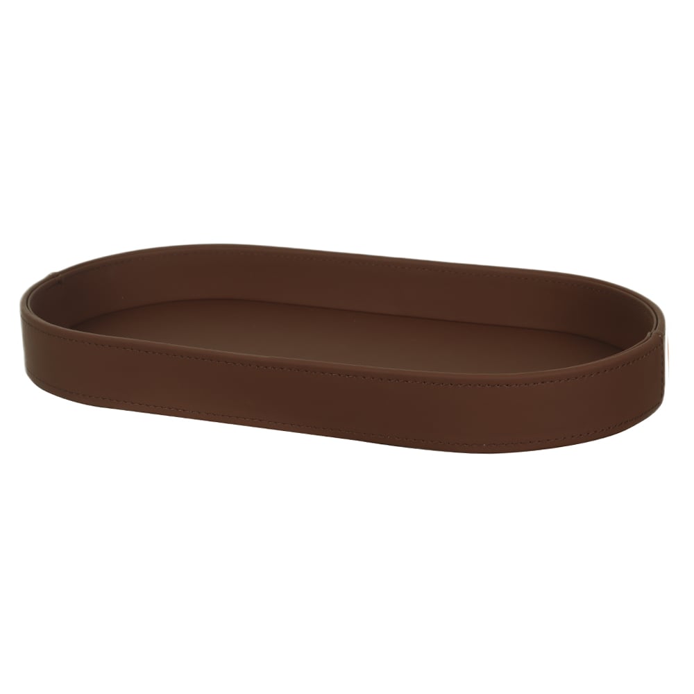 BANDEJA DECOR REVEST PU OVAL M (MARROM) 40,5X20,5X5cm