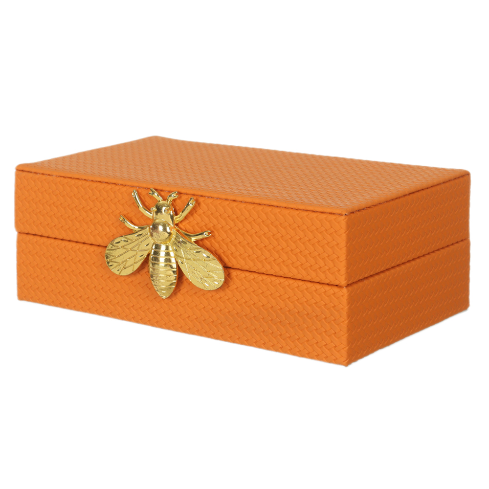 CAIXA DECORATIVA MDF REVESTIMENTO PU M (LARANJA) 20X12X7cm
