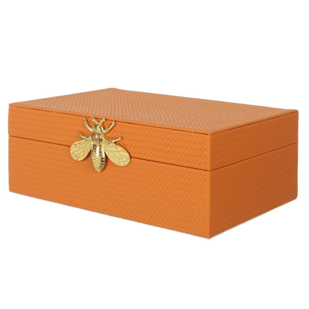 CAIXA DECORATIVA MDF REVESTIMENTO PU G (LARANJA) 24,5X17,7X9,5cm