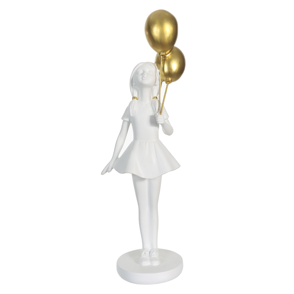 ESCULTURA DECOR POLIRESINA MENINA BALOES (BRANCO DOURADO) 29X10X8,5cm