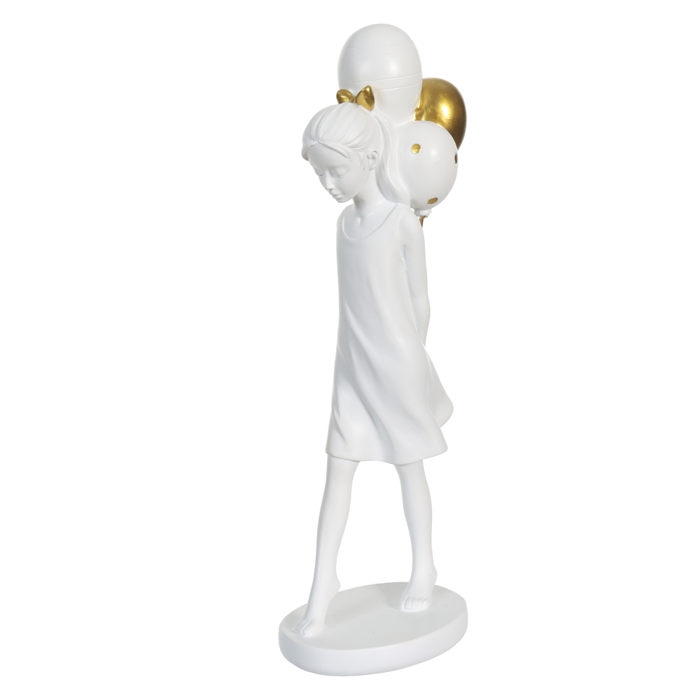 ESCULTURA DECOR POLIRESINA MENINA BALOES (BRANCO DOURADO) 27X7X10,7cm