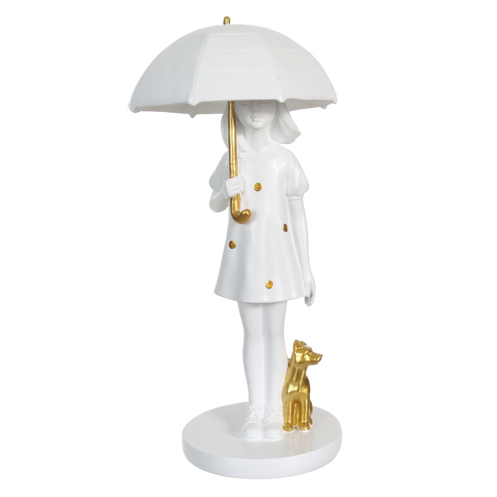 ESCULTURA DECOR POLIRESINA MENINA E CACHORRO (BRANCO DOURADO) 27X13,2X12,5cm