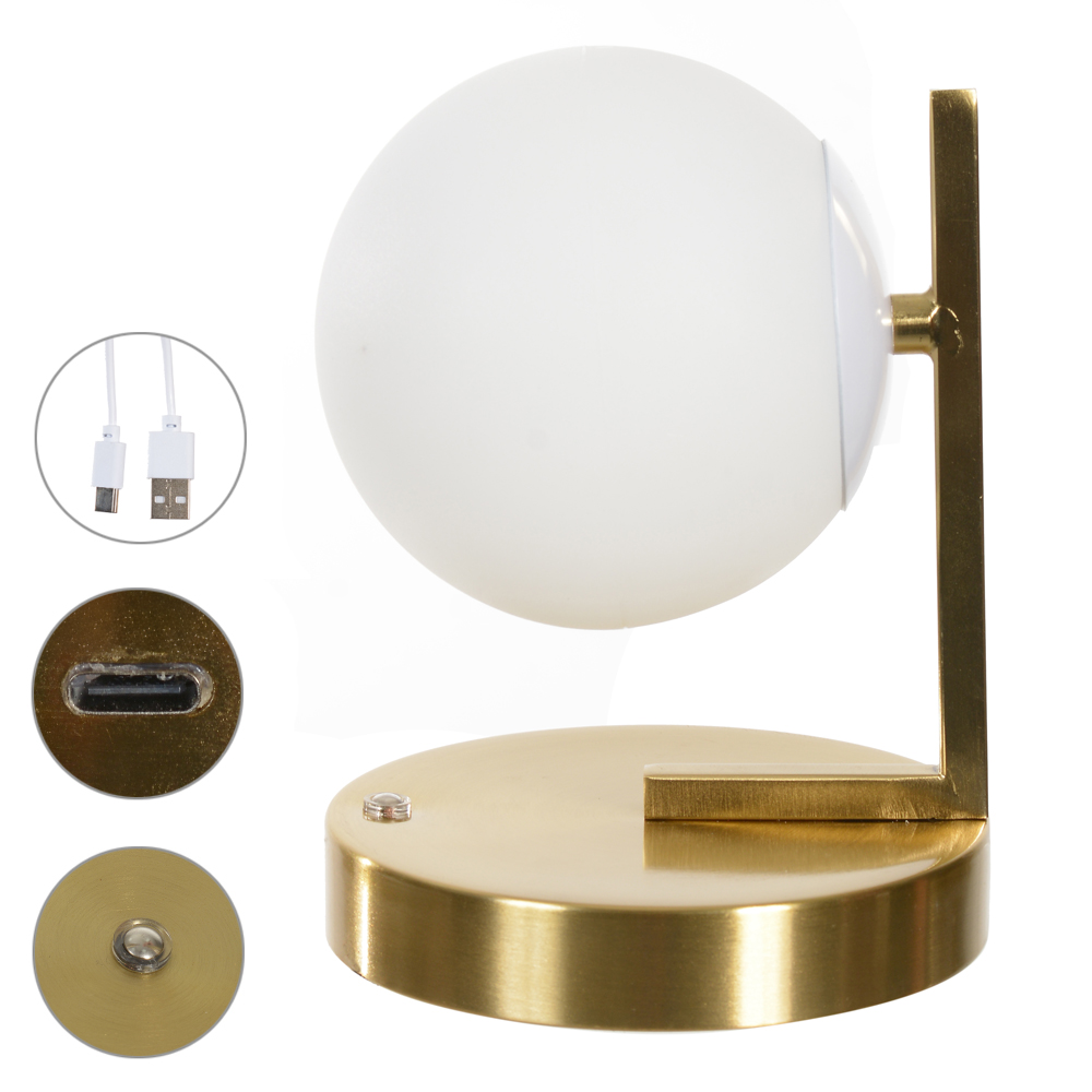 LUMINARIA MESA BALLS METAL LED USB (DOURADO) 19X14cm