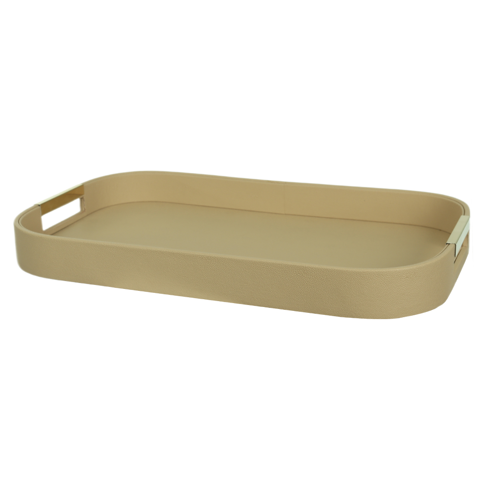 BANDEJA DECORATIVA MDF REVESTIMENTO PU (OFF WHITE DOURADO) 5X50X30cm