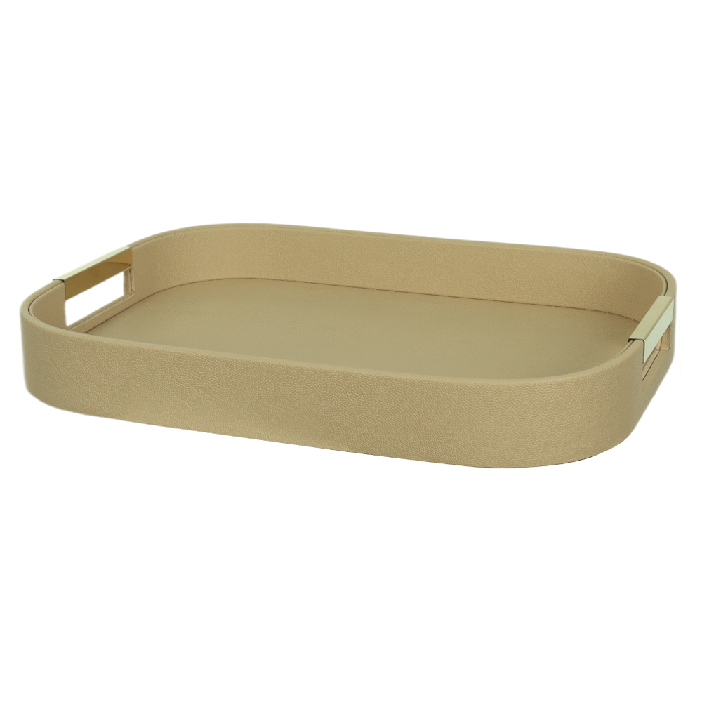 BANDEJA DECORATIVA MDF REVESTIMENTO PU (OFF WHITE DOURADO) 5X40X30cm