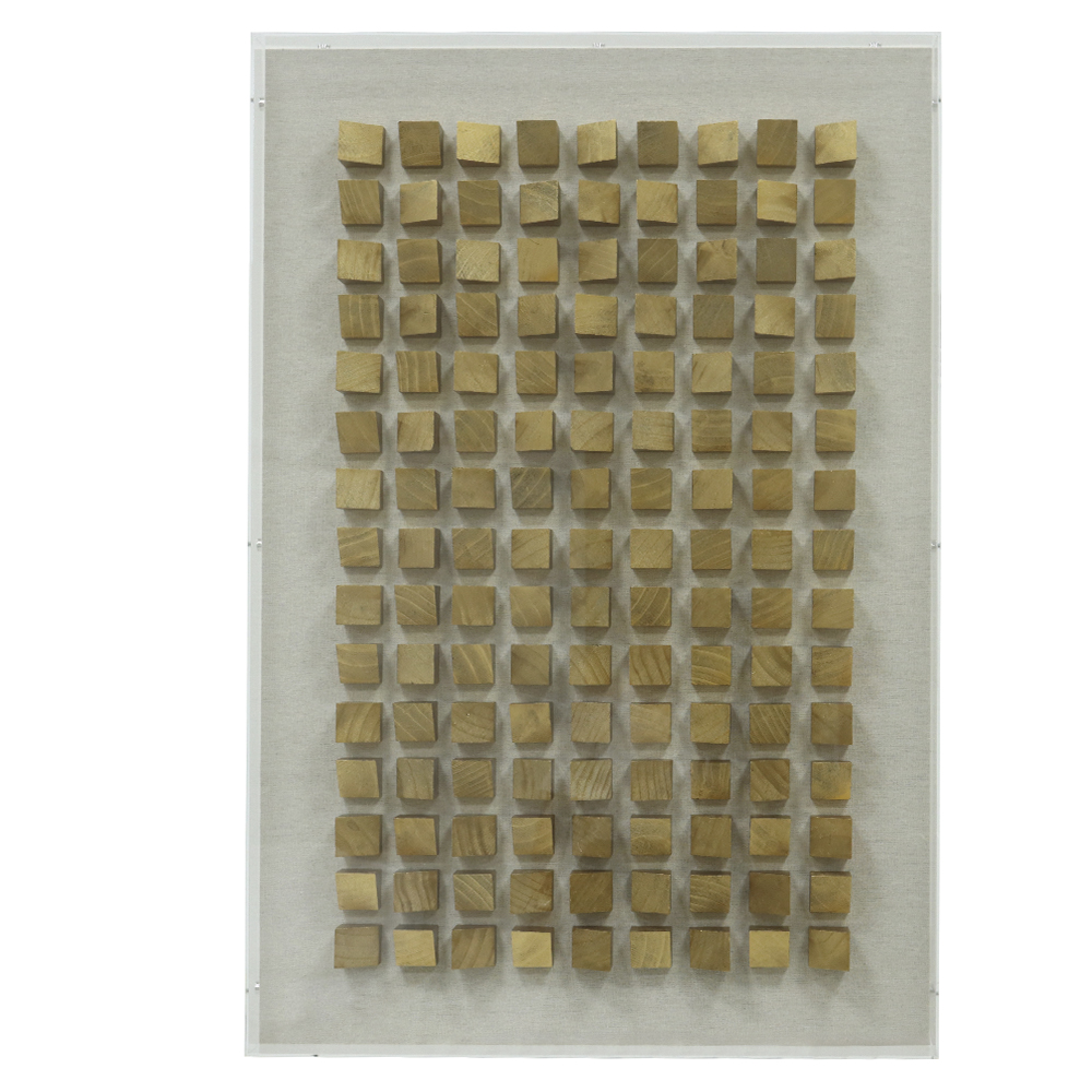 QUADRO DECORATIVO ACRILICO SQUARES (BRANCO DOURADO) 90X60X6cm
