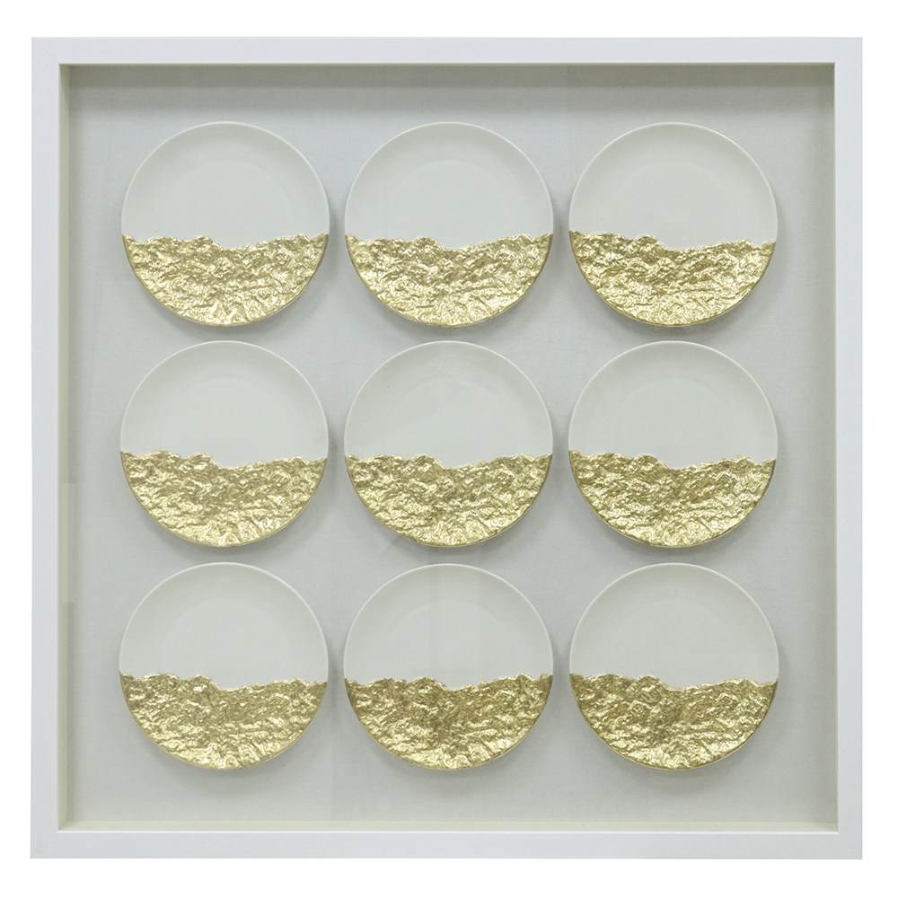 QUADRO DECORATIVO PLATES (BRANCO DOURADO) 80X80X5cm
