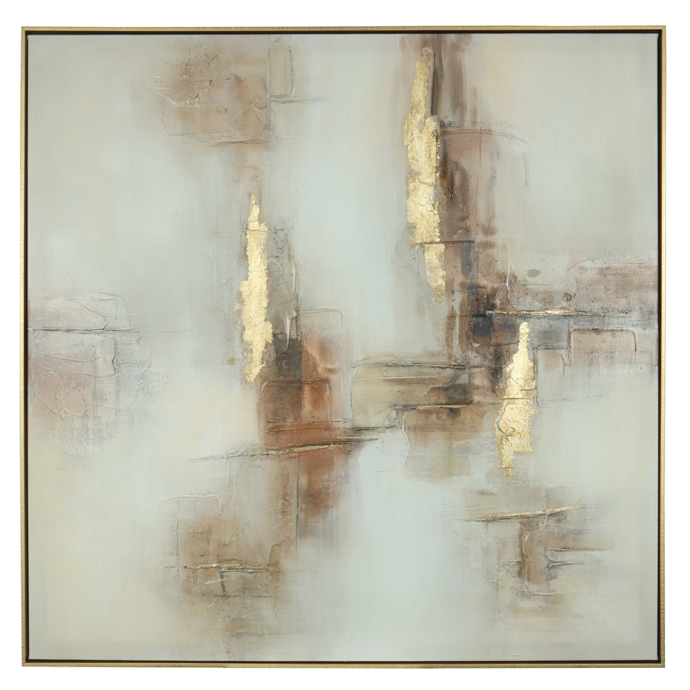 QUADRO DECOR CANVAS COM PINTURA A MAO (BEGE DOURADO) 1X1mX4,5cm