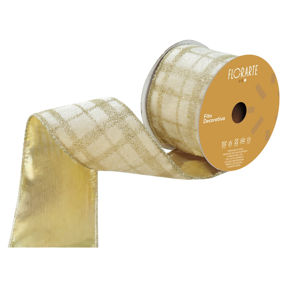 FITA ARAMADA VELUDO DUPLA FACE C/ GLITTER C/COSTURA (CHAMPANHE DOURADO) 6,3cmX9,