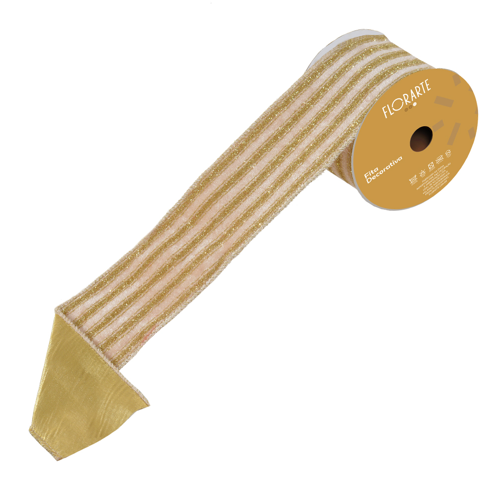 FITA ARAMADA VELUDO DUPLA FACE C/ GLITTER C/COSTURA (DOURADO) 6,3cmX9,14m
