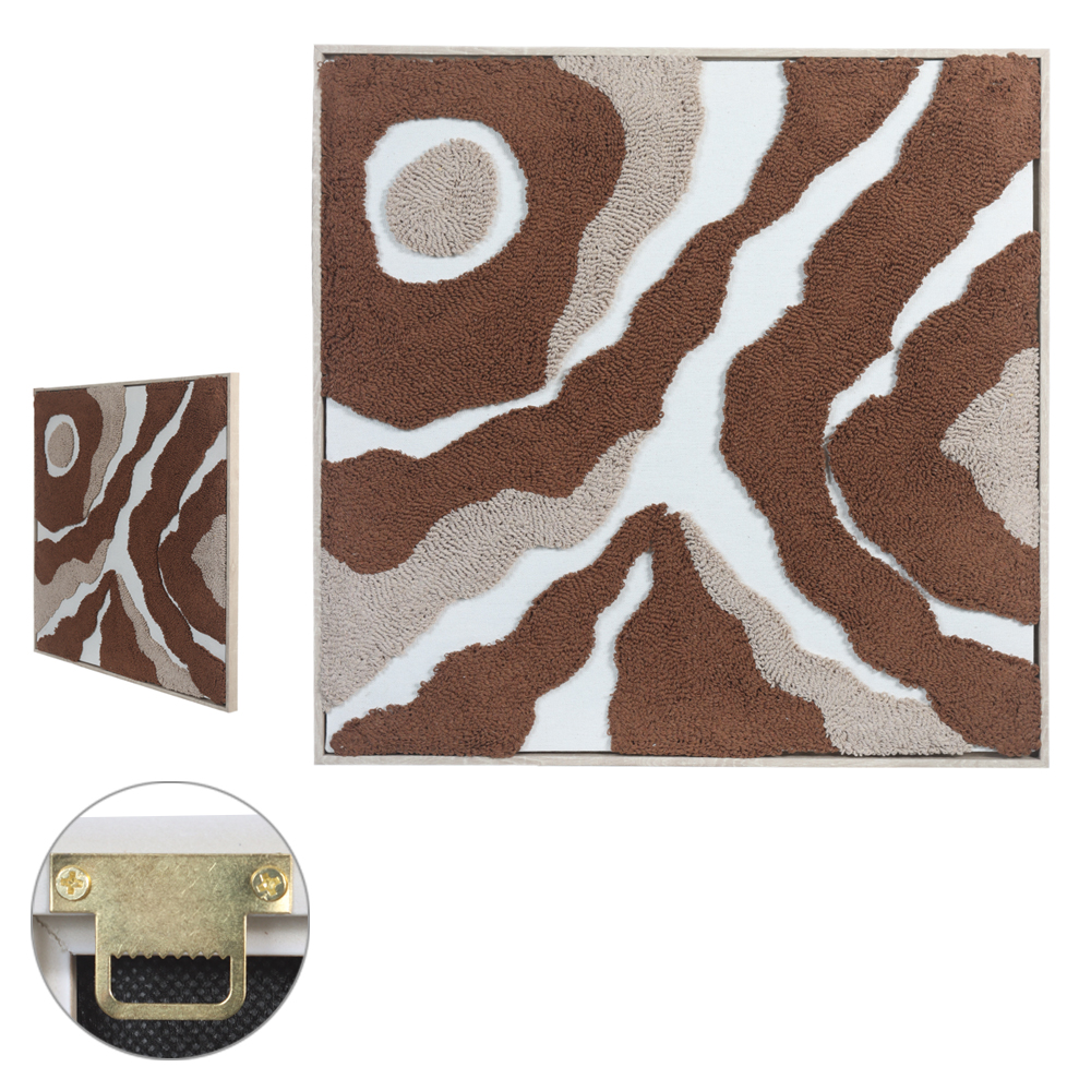 QUADRO DECORATIVO BORDADO (MARROM BEGE) 60X60X2,3cm