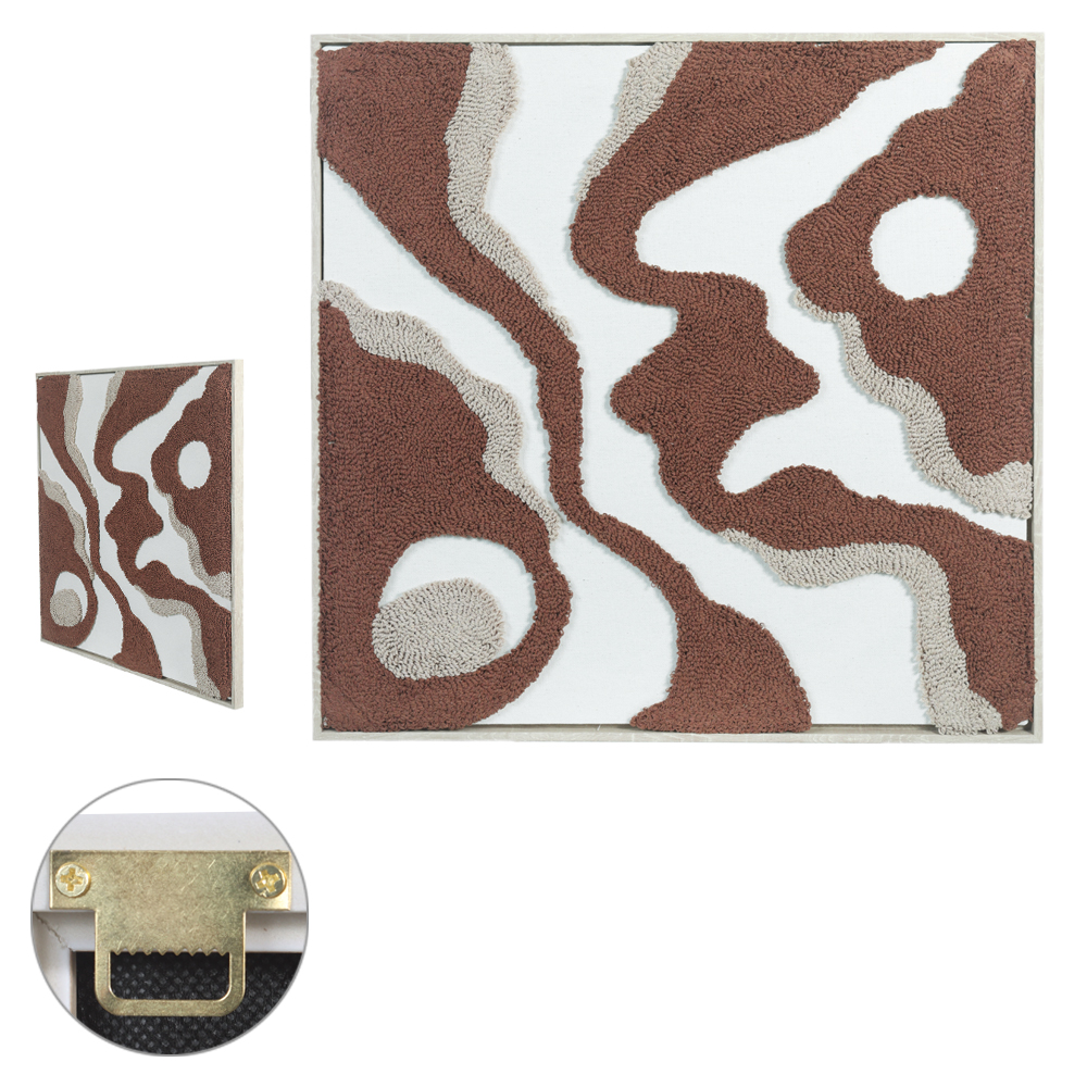 QUADRO DECORATIVO BORDADO (MARROM BEGE) 60X60X2,3cm
