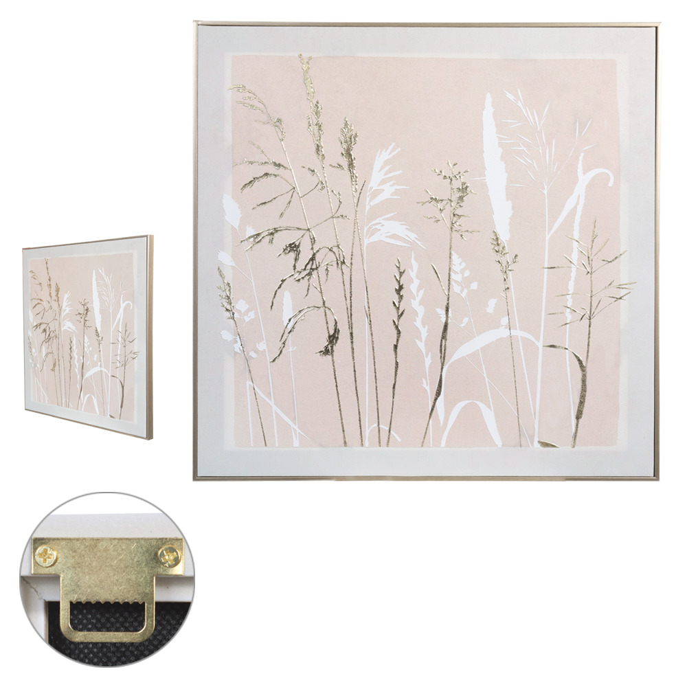 QUADRO DECORATIVO FOLHAGENS (BEGE DOURADO) 60X60X2,5cm