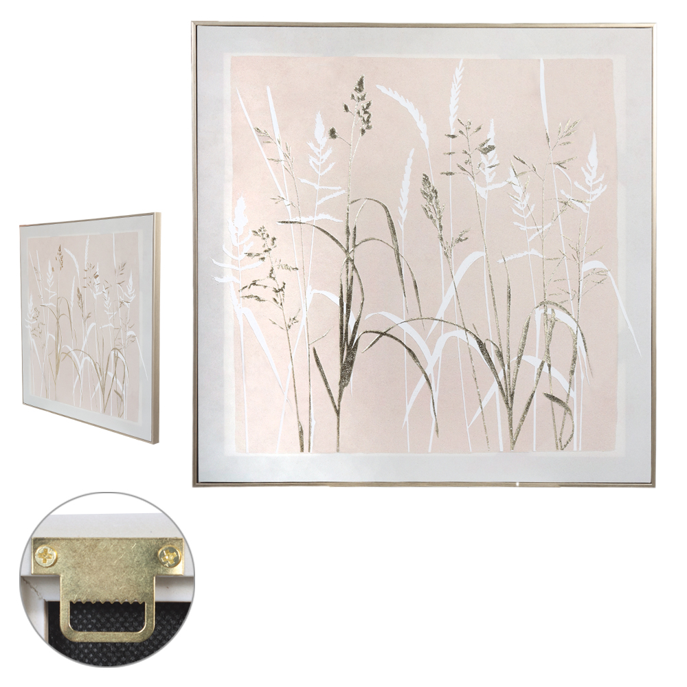 QUADRO DECORATIVO FOLHAGENS (BEGE DOURADO) 60X60X2,5cm
