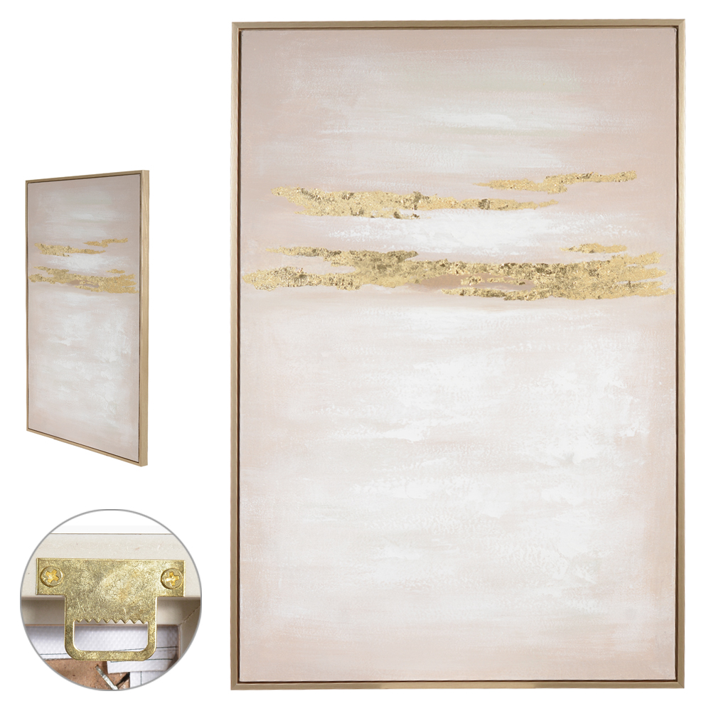 QUADRO DECORATIVO ABSTRATO (BEGE DOURADO) 1,2mX80X3,8cm