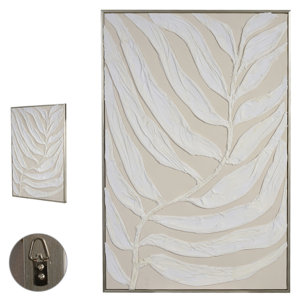 QUADRO DECORATIVO CANVAS FOLHA (OFFWHITE BEGE) 60X90X3,5cm