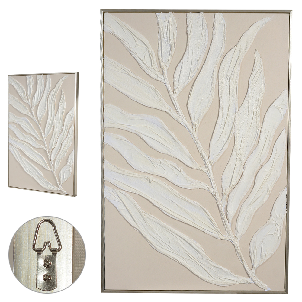 QUADRO DECORATIVO CANVAS FOLHA (OFF WHITE BEGE) 60X90X3,5cm