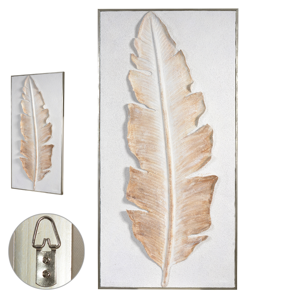 QUADRO DECORATIVO CANVAS FOLHA (OFF WHITE BEGE) 1,2mX60X3,5cm