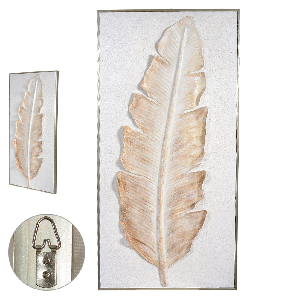 QUADRO DECORATIVO CANVAS FOLHA (OFF WHITE BEGE) 1,2mX60X3,5cm