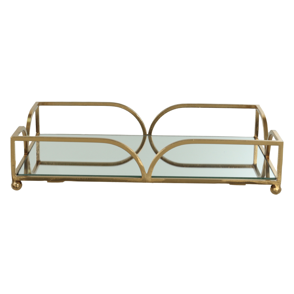 BANDEJA METAL C/ESPELHO ARABESCO (DOURADA) 6,5X30X20cm