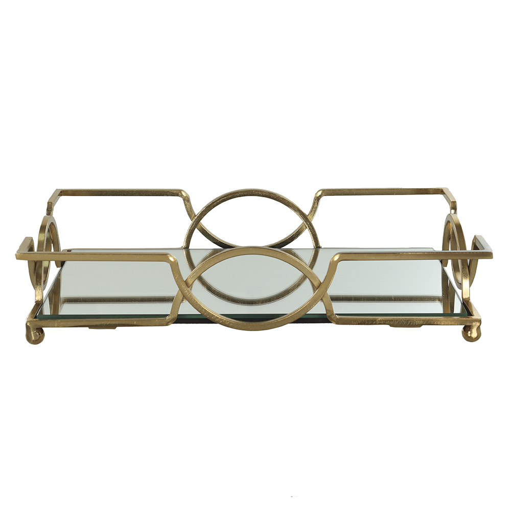 BANDEJA METAL C/ESPELHO GEOMETRICA (DOURADA) 6,5X30X20cm