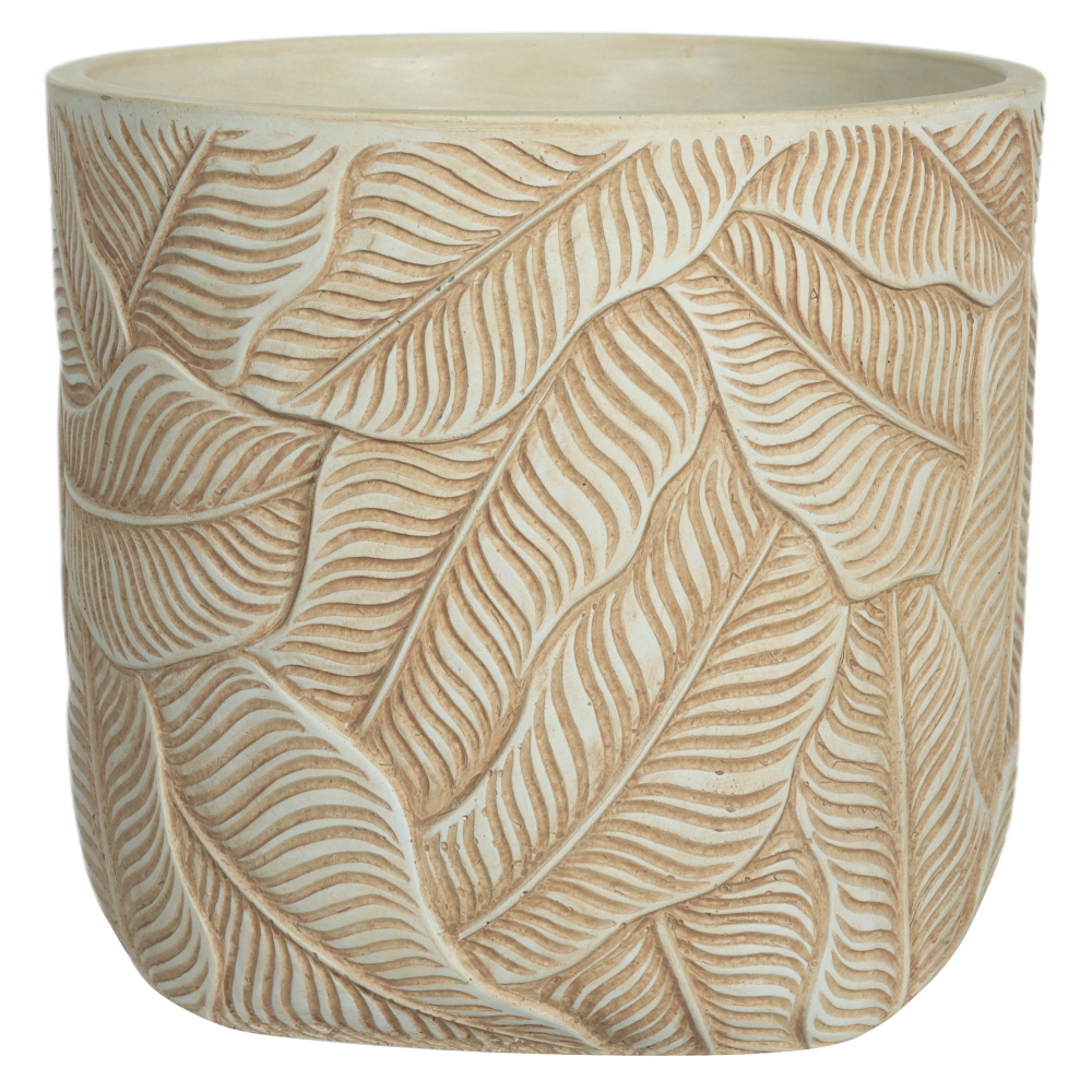 CACHEPOT DECORATVIO CIMENTO FOLHAS (BEGE) 23,5cm 26d