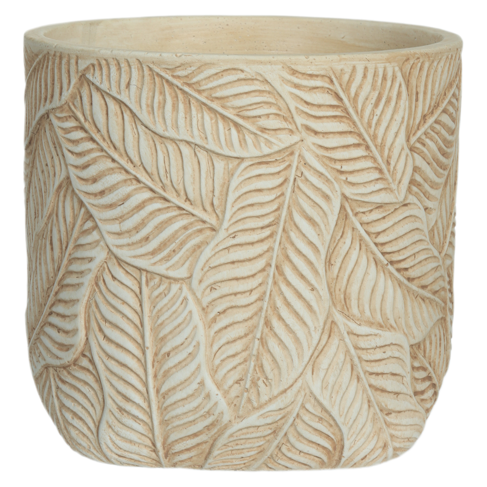 CACHEPOT DECORATVIO CIMENTO FOLHAS (BEGE) 16,5cm 18d