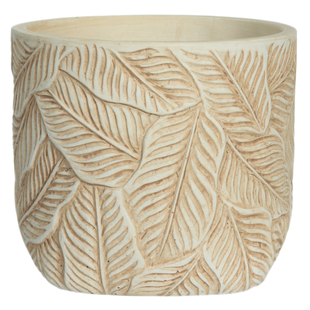 CACHEPOT DECORATVIO CIMENTO FOLHAS (BEGE) 12,5cm 14,5d