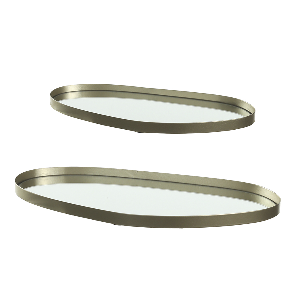 KIT BANDEJAS METAL COM ESPELHO C/ 2 (DOURADO) 35X18X1,5cm