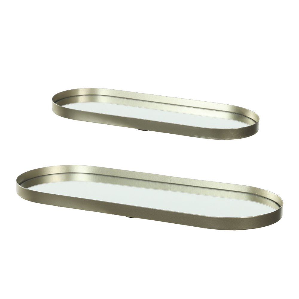 KIT BANDEJAS METAL COM ESPELHO C/ 2 (DOURADO) 35X14X1,5cm