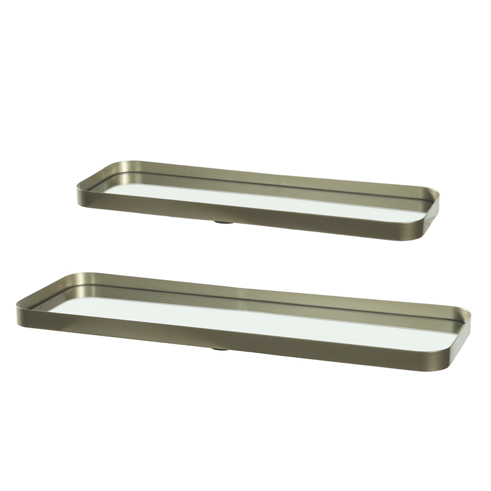 KIT BANDEJAS METAL COM ESPELHO C/ 2 (DOURADO) 35X12X1,5cm