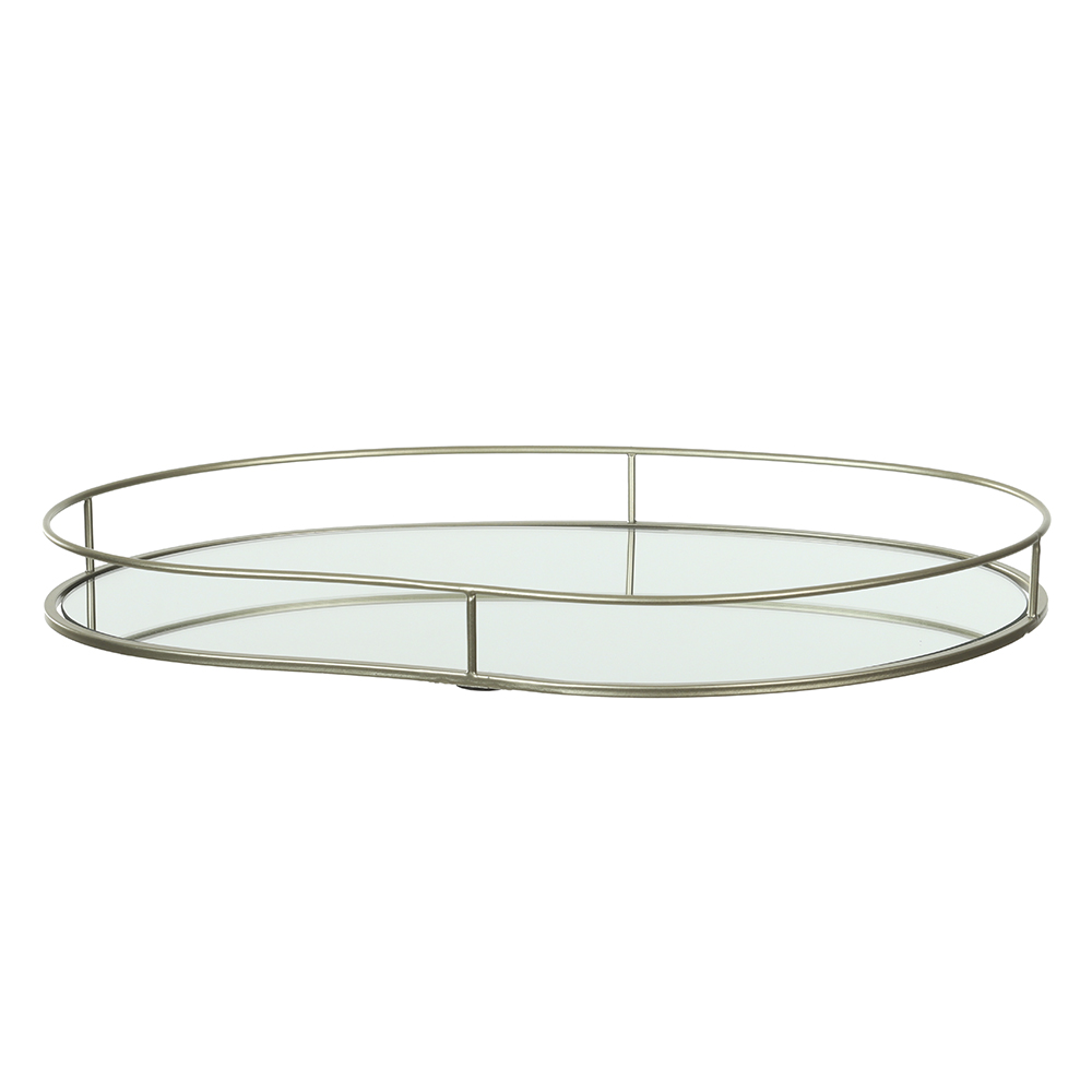 BANDEJA METAL COM ESPELHO (DOURADO) 20X35X4cm