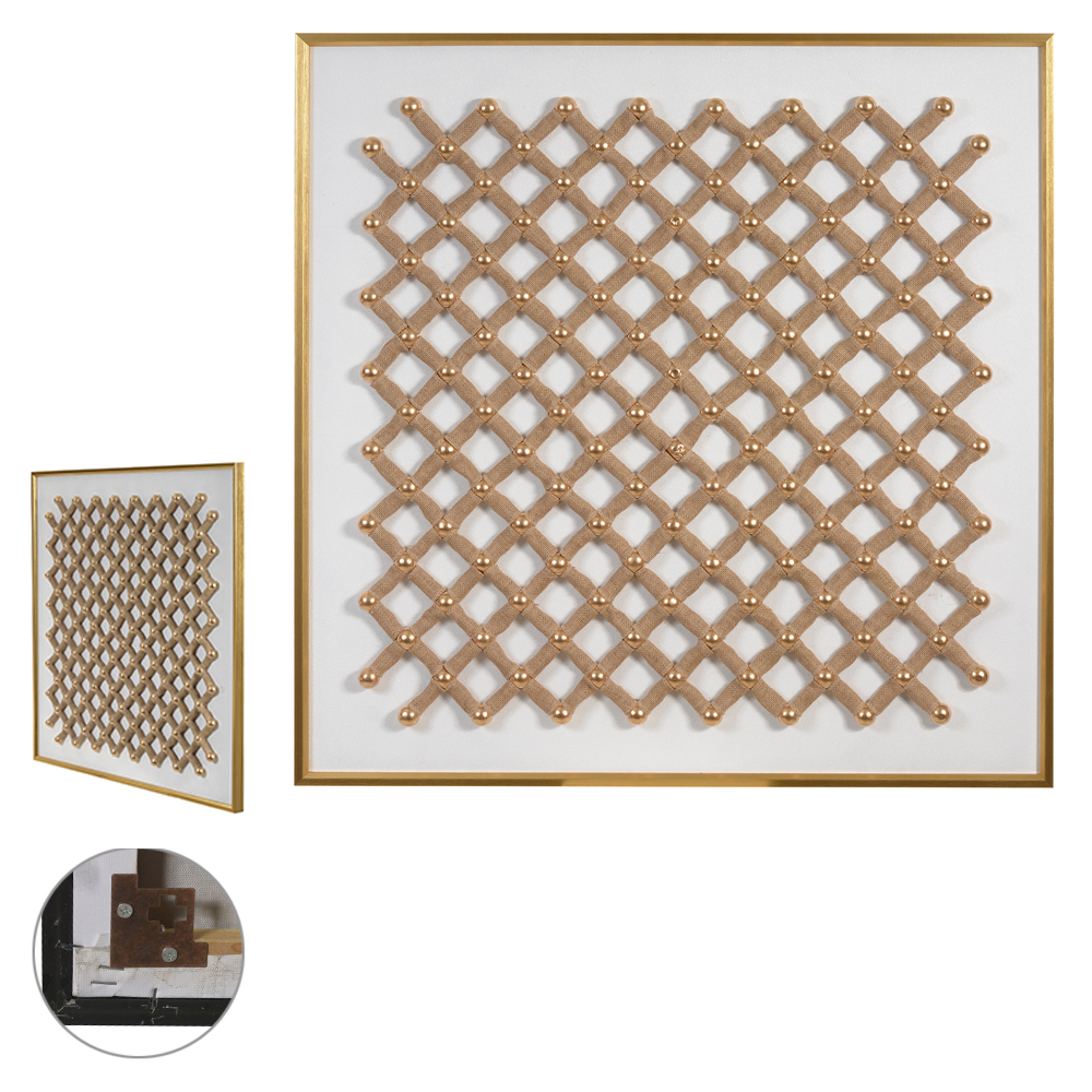 QUADRO DECORATIVO CANVAS SQUARES C/ APLICACAO (DOURADO BRANCO) 1X1mX3,5cm