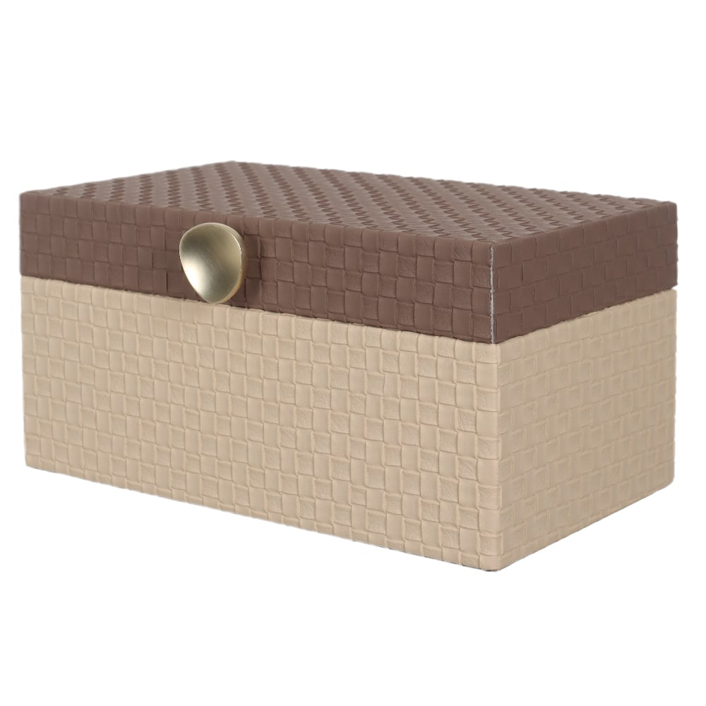 CAIXA DECORATIVA MDF REVESTIMENTO PU (OFF WHITE MARROM) 12X25X15cm
